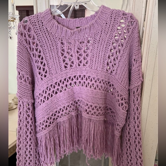 Free People boho fringe sweater pullover size a medium lavender - Picture 8 of 14